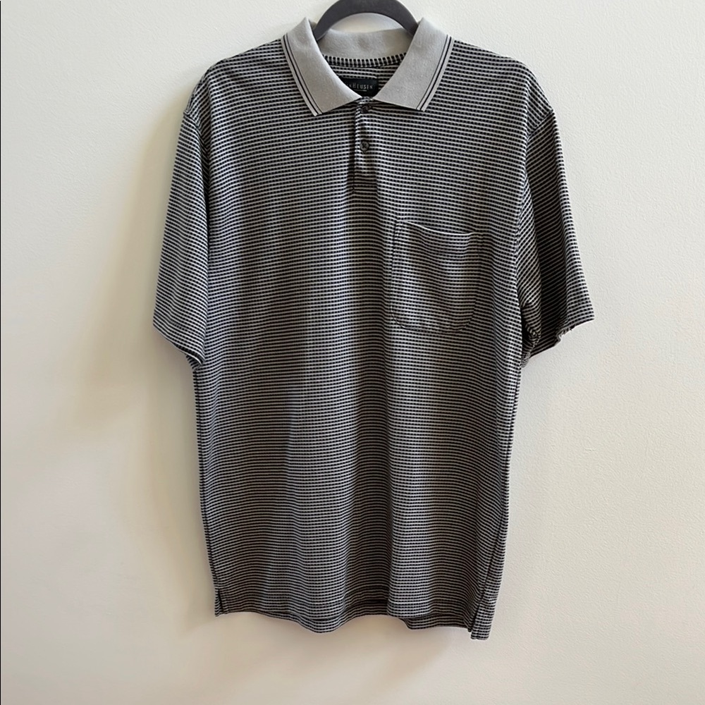 Men's Van Heusen Polo Short Sleeve Size L Left Breast Pocket Color: Black & Gray